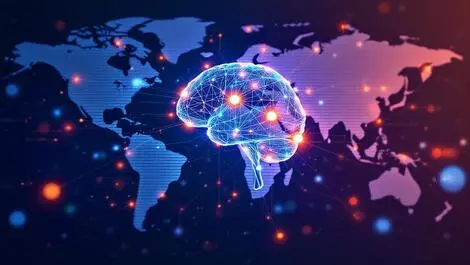 Abstract digital illustration unified programmatic advertising ai brain network nodes global data integration