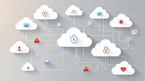 Detailed illustration cloud icons shields padlocks alerts enhanced security