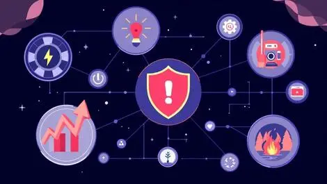 Interconnected emergency response icons digital dashboard crisis management environmental safety