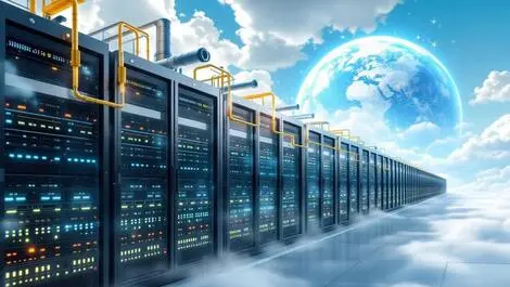 Detailed illustration massive global data centers servers cooling infrastructure
