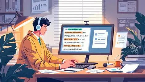 University professor analyzing digital documents detected manipulated text modern office