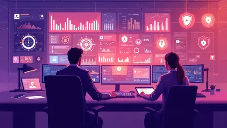 High tech operations center cybersecurity professionals analyzing threat data ai defense