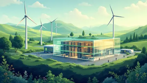 Scottish data centre wind turbines greenery transparent servers carbon footprint