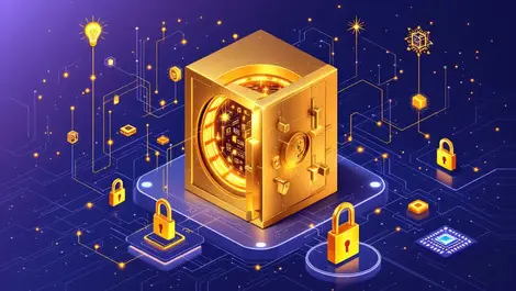 Golden vault glowing digital data streams secure ai enterprise tech