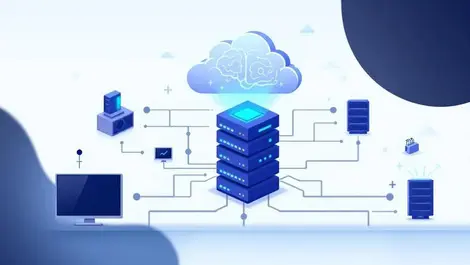 Interconnected servers computer monitors ai brain cloud smart automation it operations