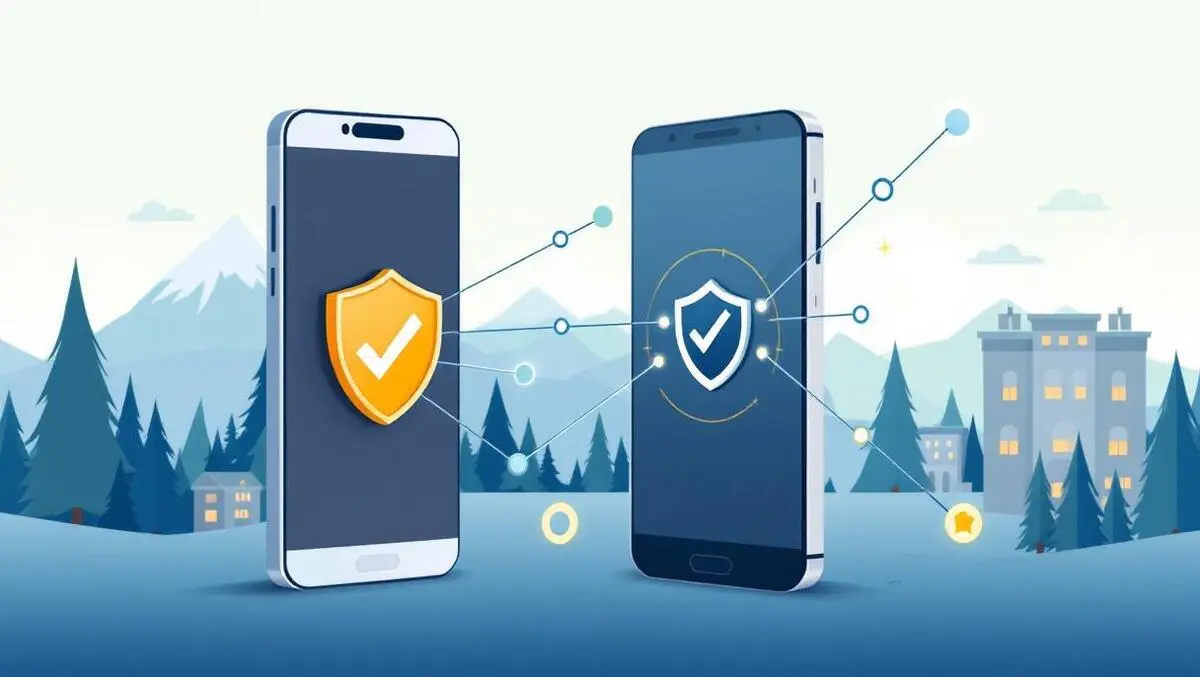 Smartphone shield icon network lines canadian landscape secure verification fraud prevention