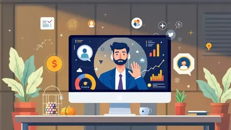 Business leader virtual assistant personal growth teamwork progress modern office