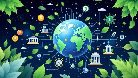 Global green finance ai technology digital data streams banks vector