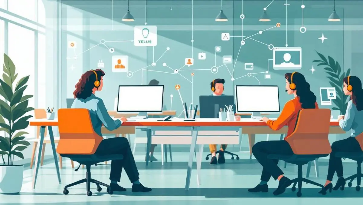 Telus style canadian call centre ai enabled agents flat illustration