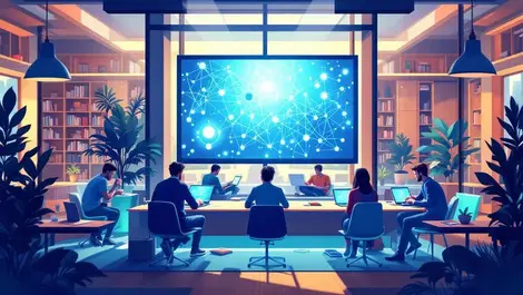 Modern university study lounge ai collaboration nvidia green glow