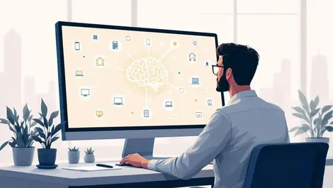 Ai unified endpoint management admin at desk flat illustration