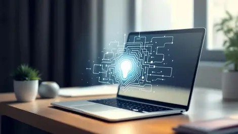 Minimalist laptop folder maze to lightbulb private ai search