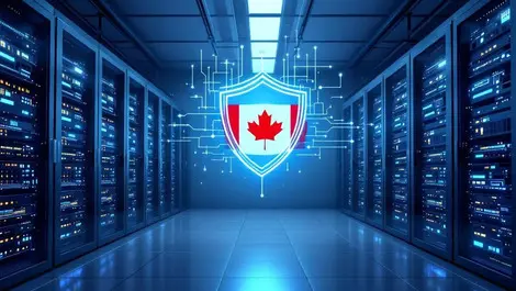 Canadian data center interior ai cybersecurity digital shield